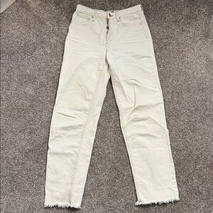Wild Fable Cream High-Waisted Straight Leg Frayed Hem Jeans